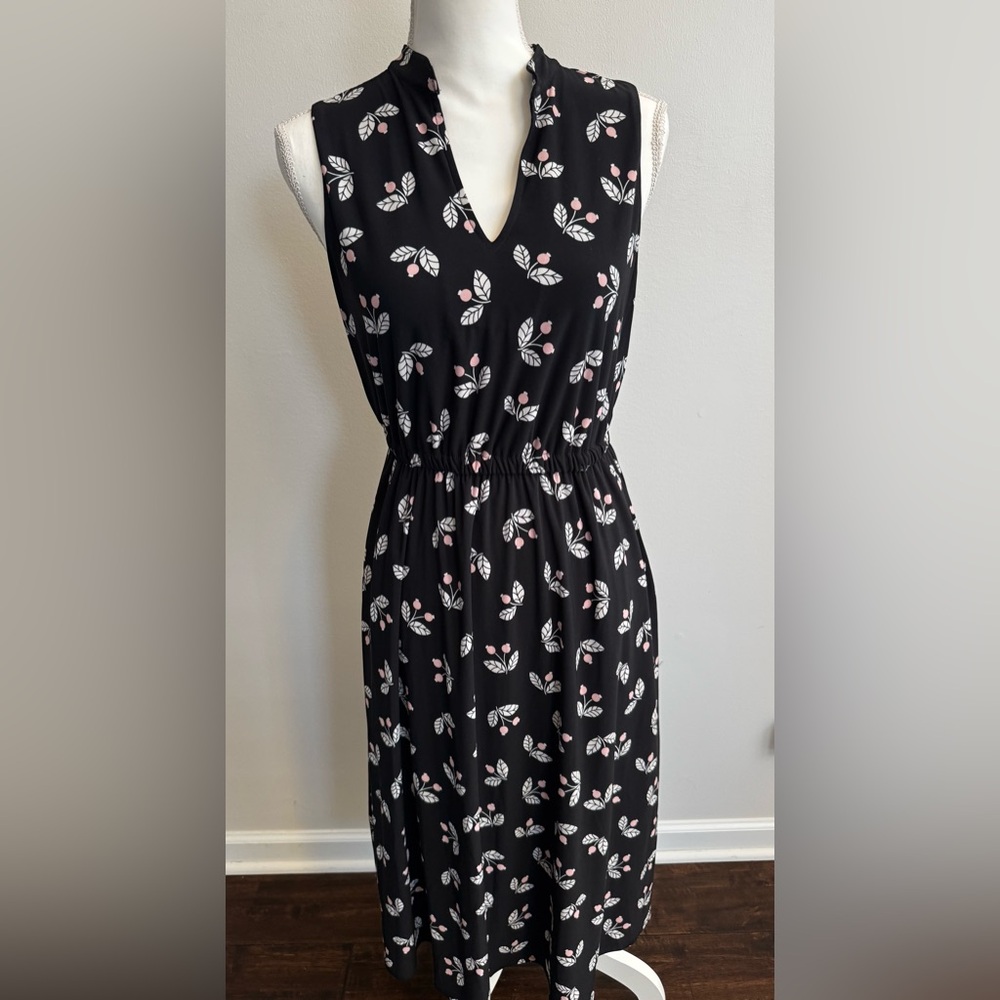 Anne Klein Black Midi Dress with Floral Accents